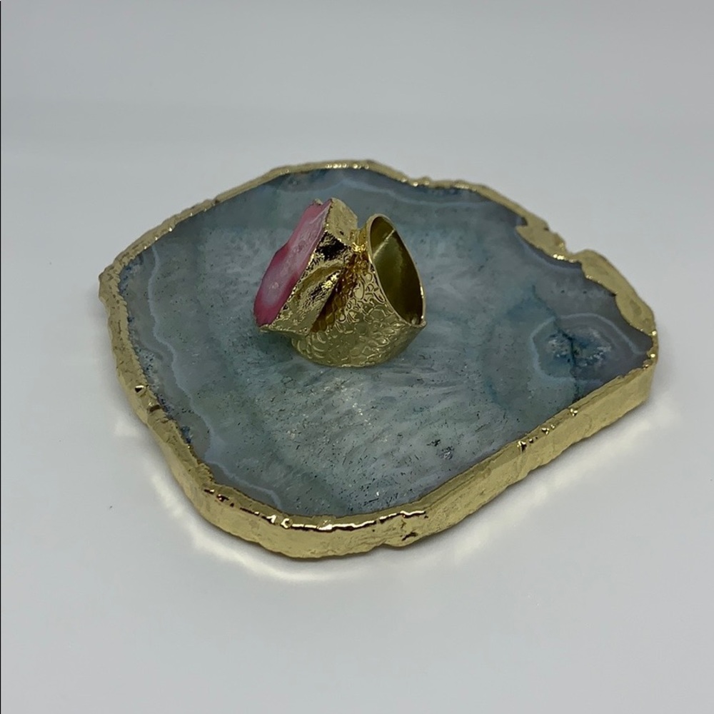 NATURAL DRUZY & AGATE SLICE ADJUSTABLE RING - Picture 3 of 8